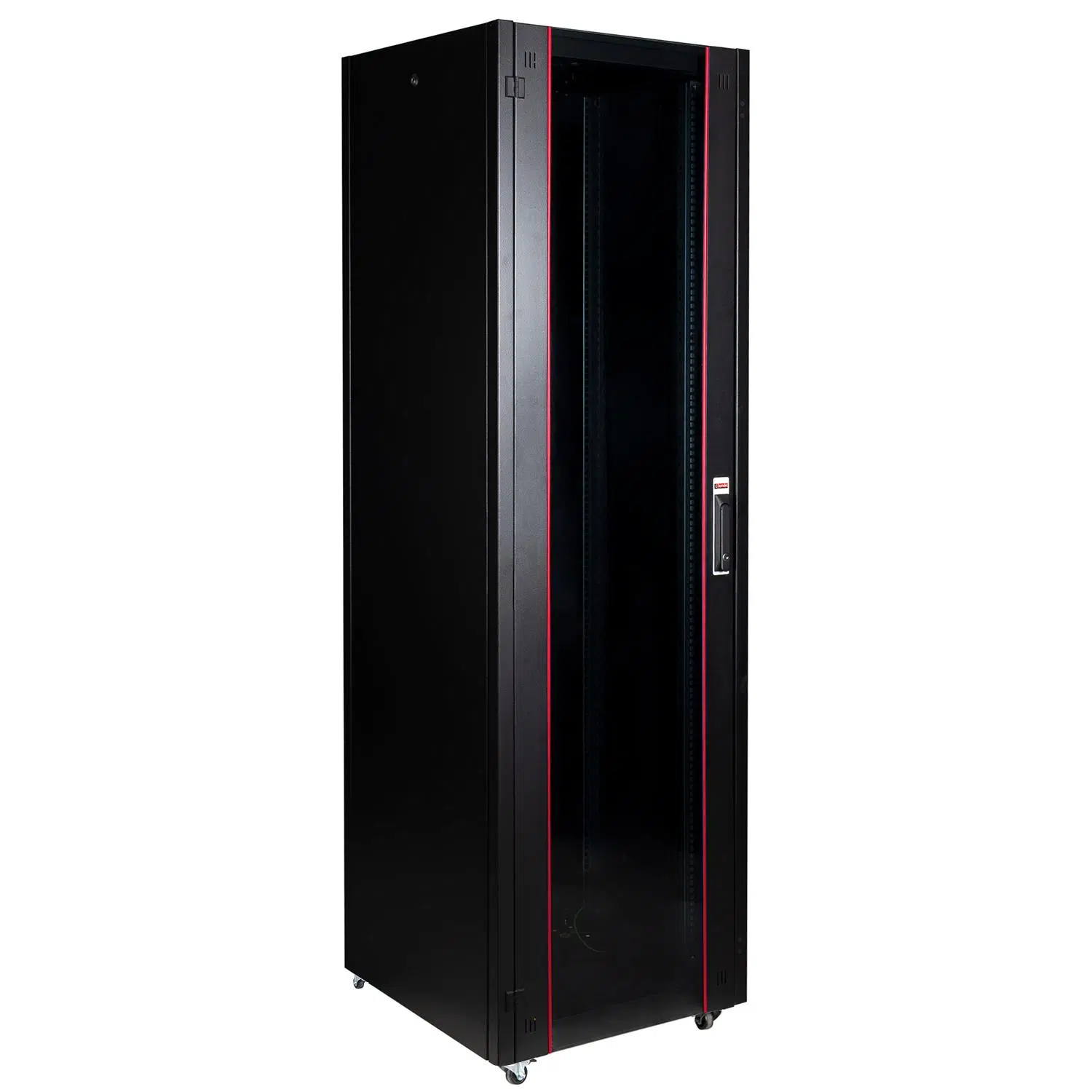 Lande 42U 600x600 Hyperline Standing Type Rack Cabinet (Black) (Front Glass Door / Wheeled)