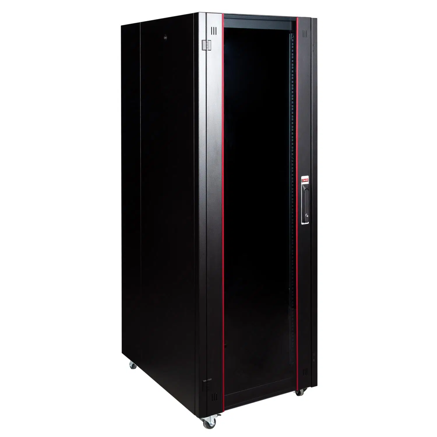 Lande 42U 600x800 Hyperline Standing Type Rack Cabinet (Black) (Front Glass Door / Wheeled)